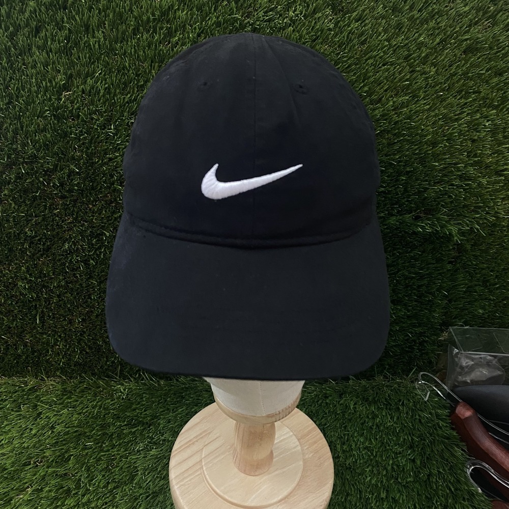 Nike Club Cap Kids Youth Swoosh Adjustable Hat Black White Size 4-7